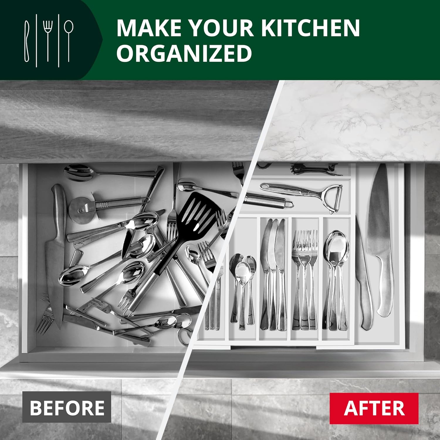 ROYAL CRAFT WOOD Luxury Bamboo Kitchen Drawer Organizer - Silverware Organizer - Utensil Holder and