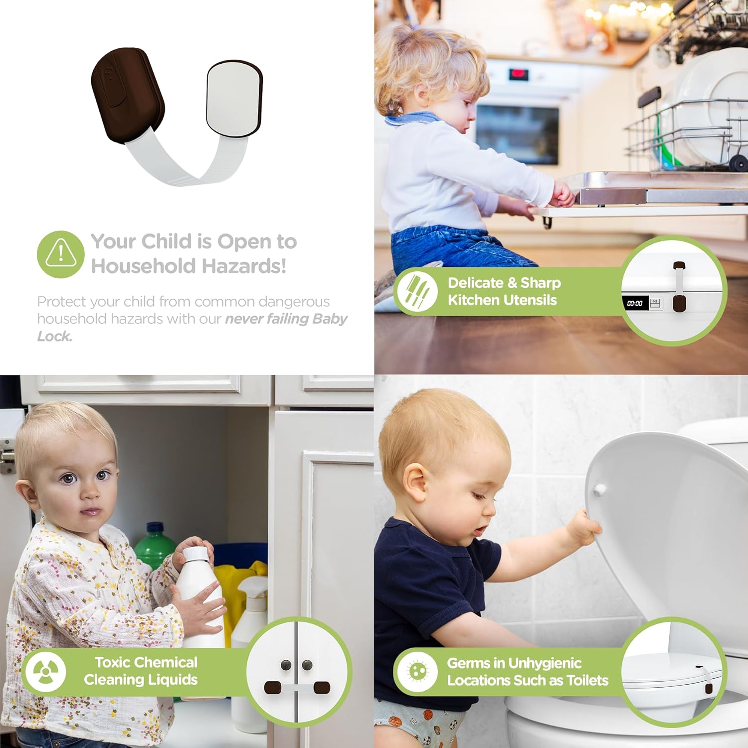 SKYLA HOMES Baby Locks (8-Pack) Child Safety Cabinet Proofing - Safe Quick and Easy 3M Adhesive