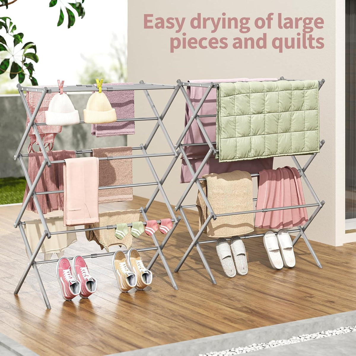 APEXCHASER Clothes Drying Rack, 3-Tier Laundry Drying Rack for Clothes, Expandable Metal Clothing