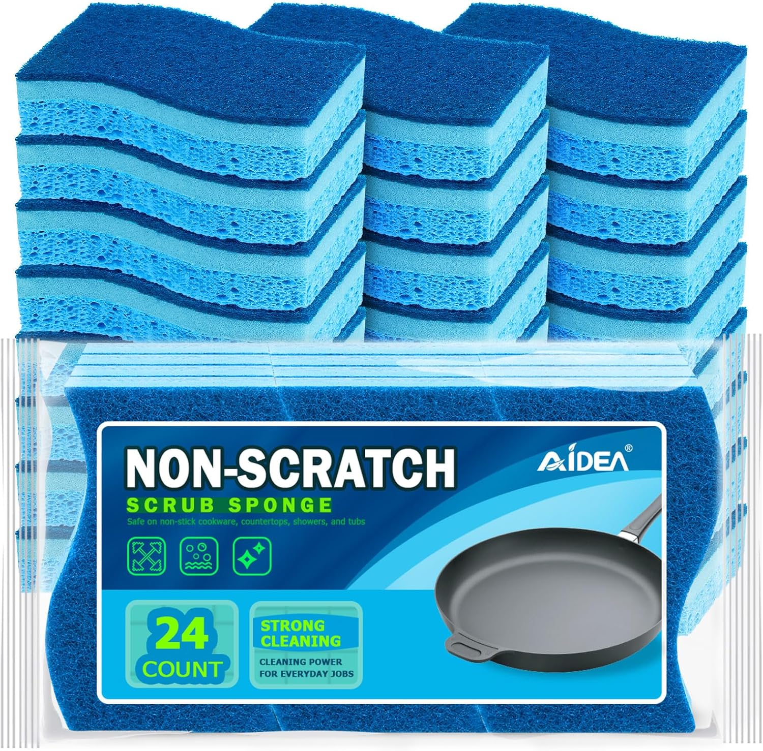 AIDEA Sponges Kitchen, Non-Scratch Scrub Sponge, 24Count, Sponges for Non-Stick Cookware, Kitchen