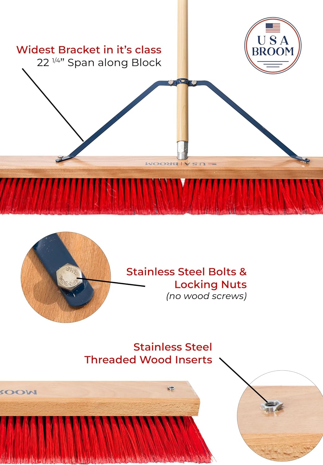 USA Broom 36" Everyday Sweep Indoor/Outdoor Push Broom with 60" Handle. Ideal for Garages & Shops.