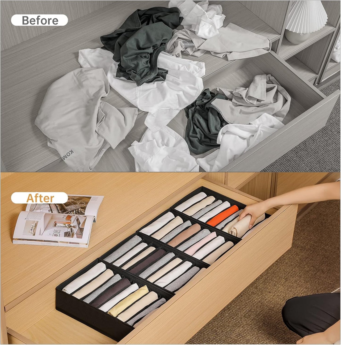 4 Packs T-shirt Drawer Organizers for Clothing,10 Grids Compartment Wardrobe Storage Box, Washable