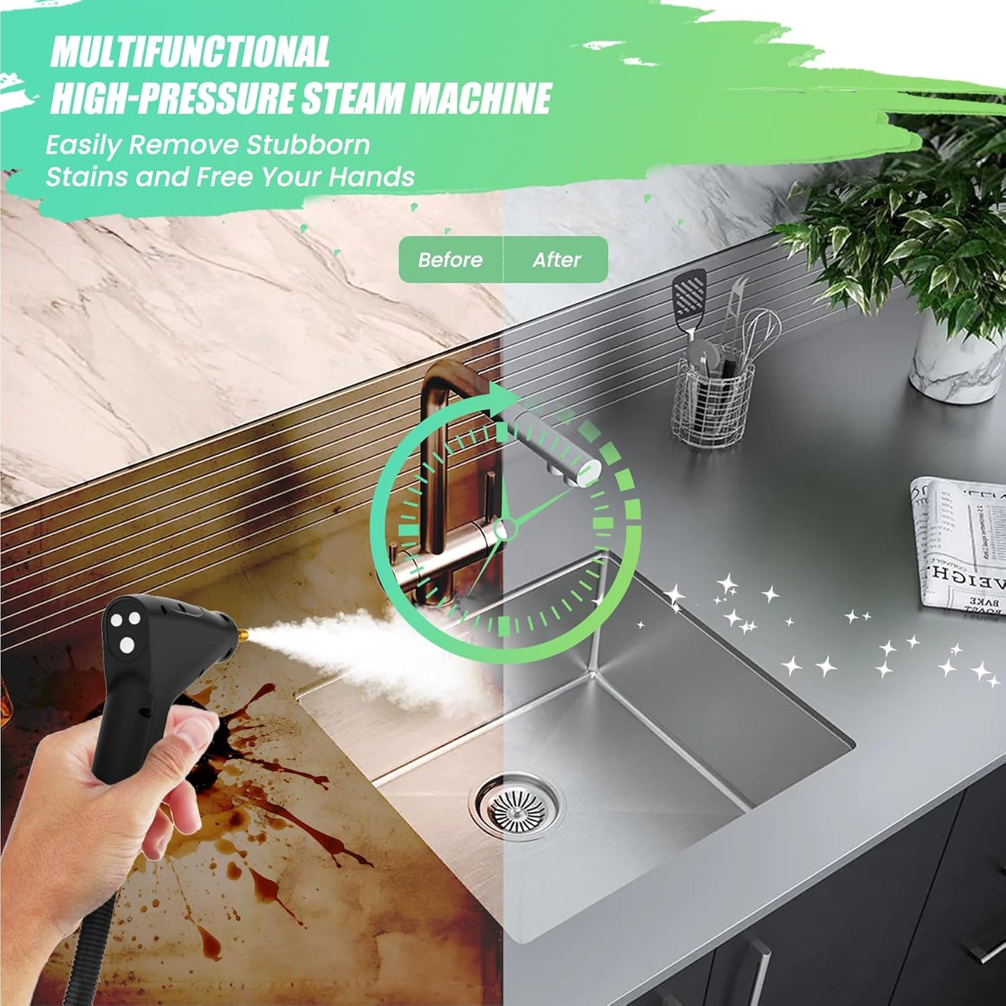 2500W Steam Cleaner for Home Use, 6-level Speed Adjustable Handle, 1.2L Handheld Car Steam Cleaner