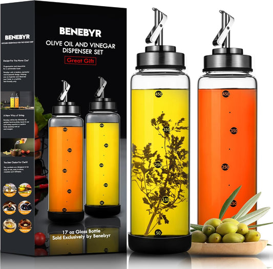 Glass Olive Oil Dispenser Bottle for Kitchen Shatterproof & Leakproof Oil and Vinegar Dispenser Set