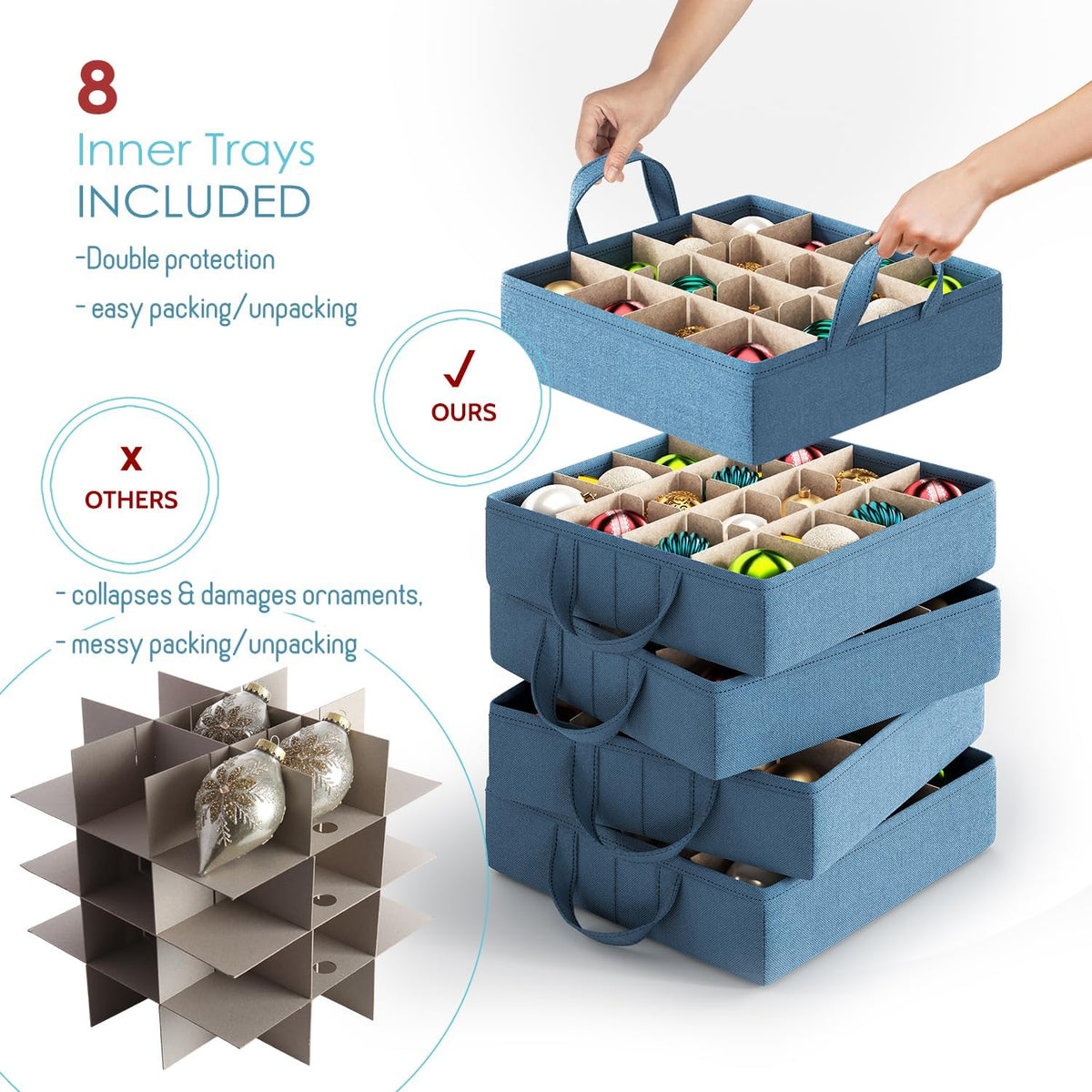 Hearth & Harbor Large Christmas Ornament Storage Box With Adjustable Dividers - Ornament Storage