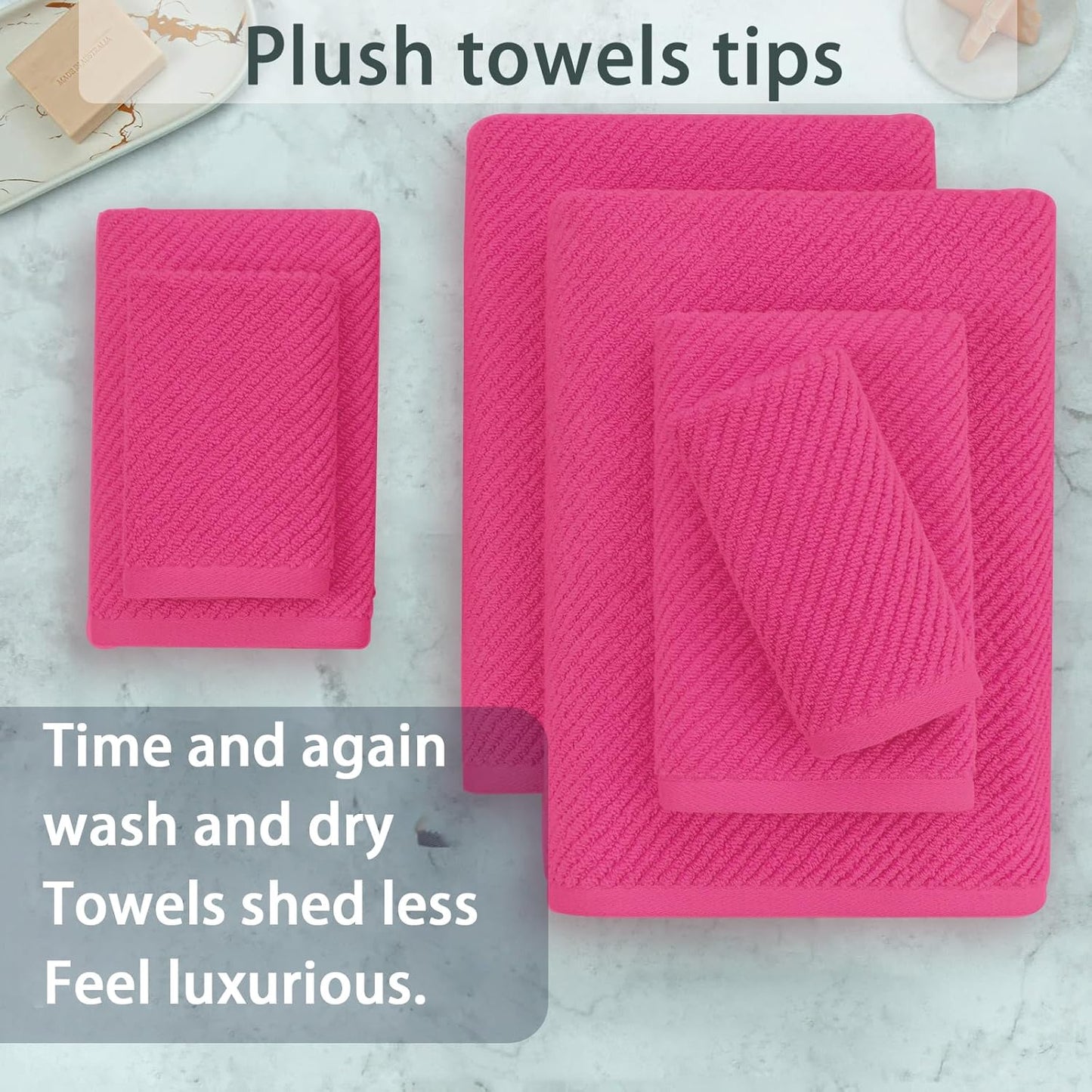 Hot Pink Towels - 100% Cotton, Soft, Quick Dry, Lightweight, Towel Set of 6, 2 Large Bath 30"x56"