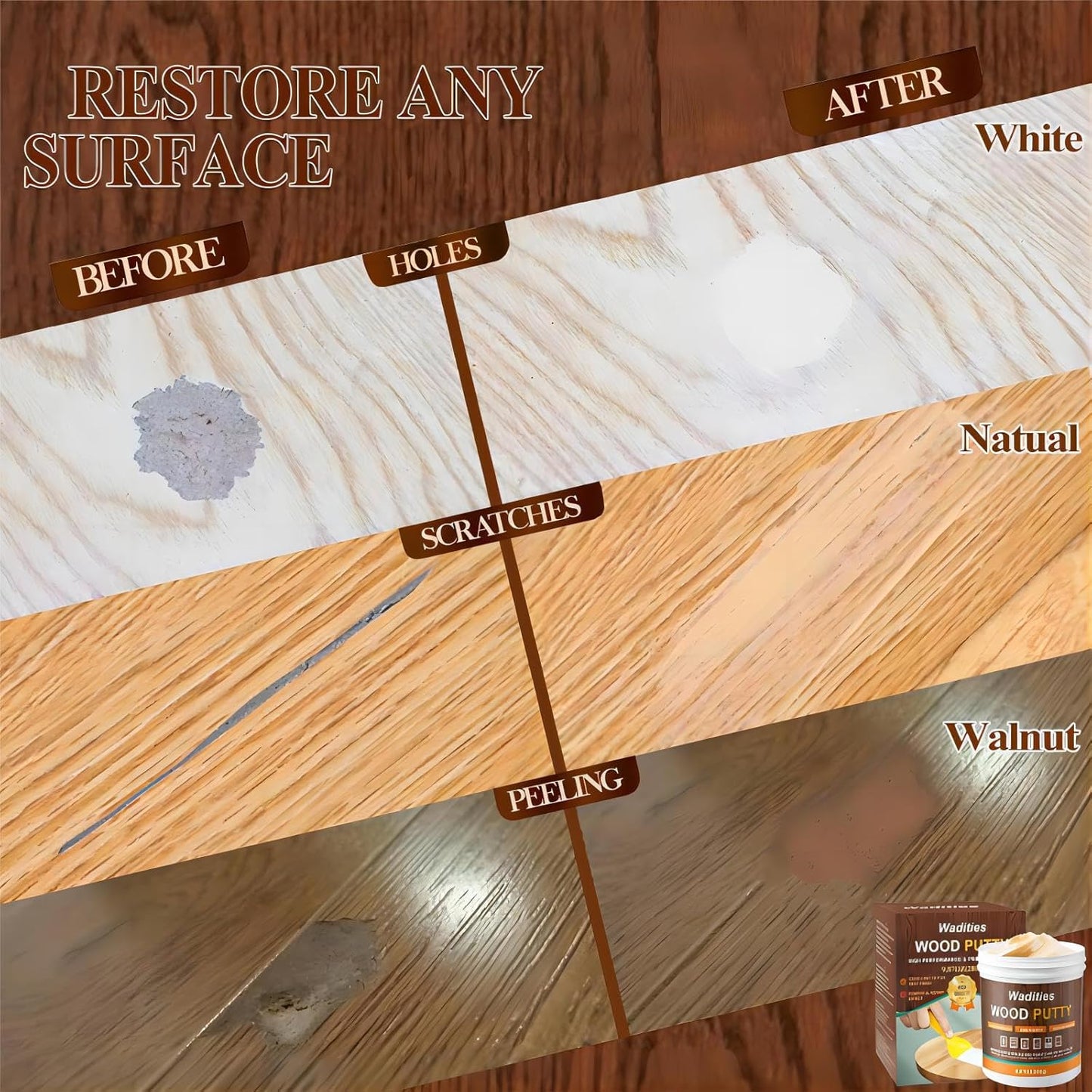 Natual Wood Filler, Natual Wood Putty, Paintable Stainable Wood Repair Putty, 9.87 Ounce Wood
