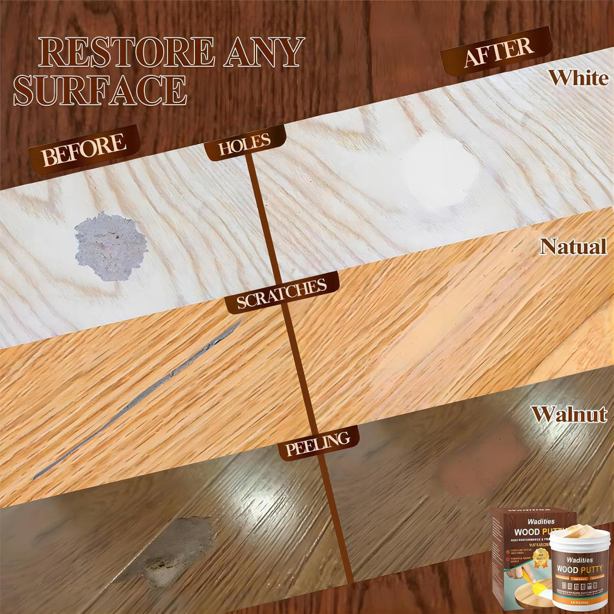 Natual Wood Filler, Natual Wood Putty, Paintable Stainable Wood Repair Putty, 9.87 Ounce Wood