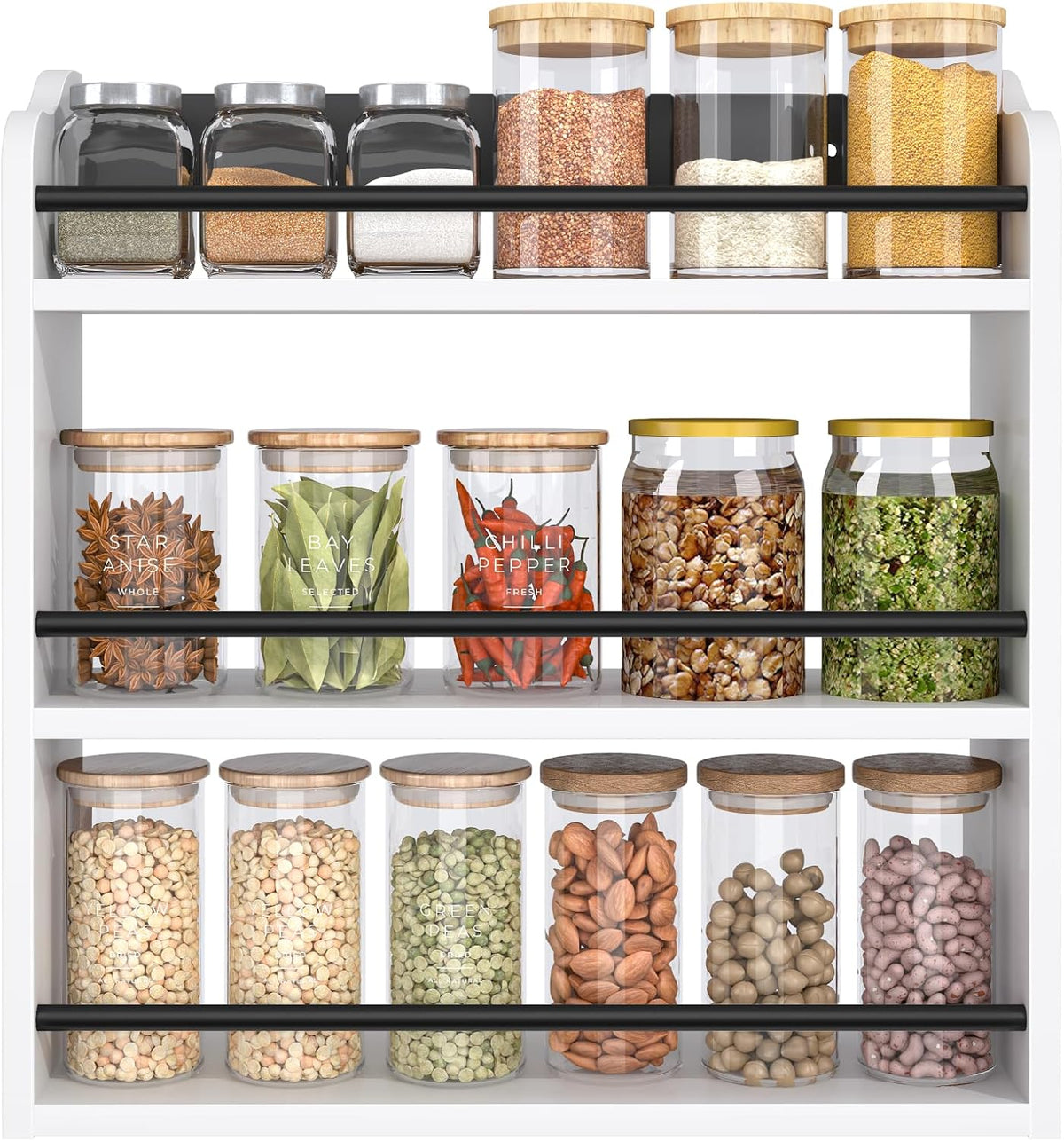 3 Tier Wooden Spice Rack, Seasoning Jars Rack Shelf Spice Organizer for Countertop or Wall Mount
