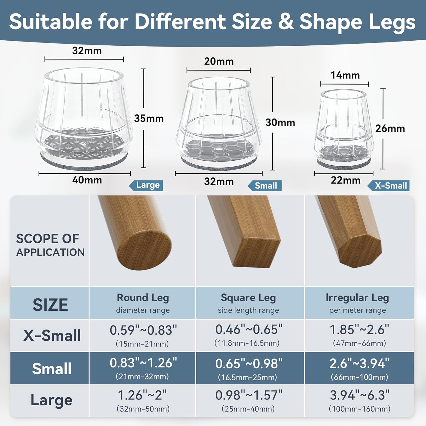 24PCS Silicone Chair Leg Floor Protectors for Hardwood Floors, Thicken Rubber Chair Leg Cap Covers