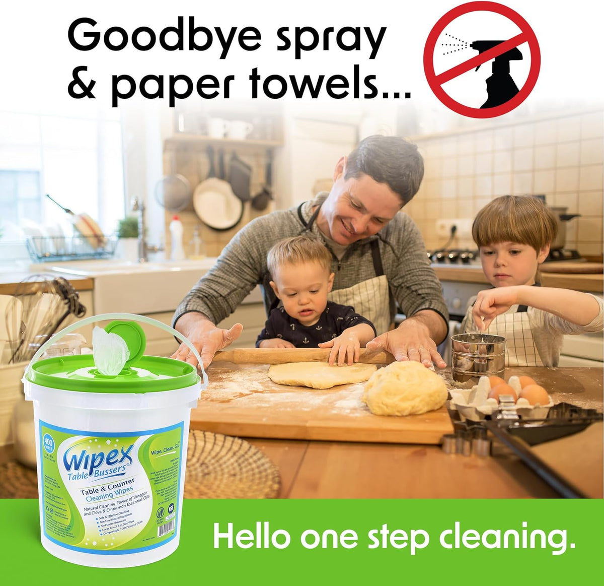 Wipex Table Bussers - Natural Table & Counter Turnover Cleaning Wipes With Vinegar, Propolis, Clove