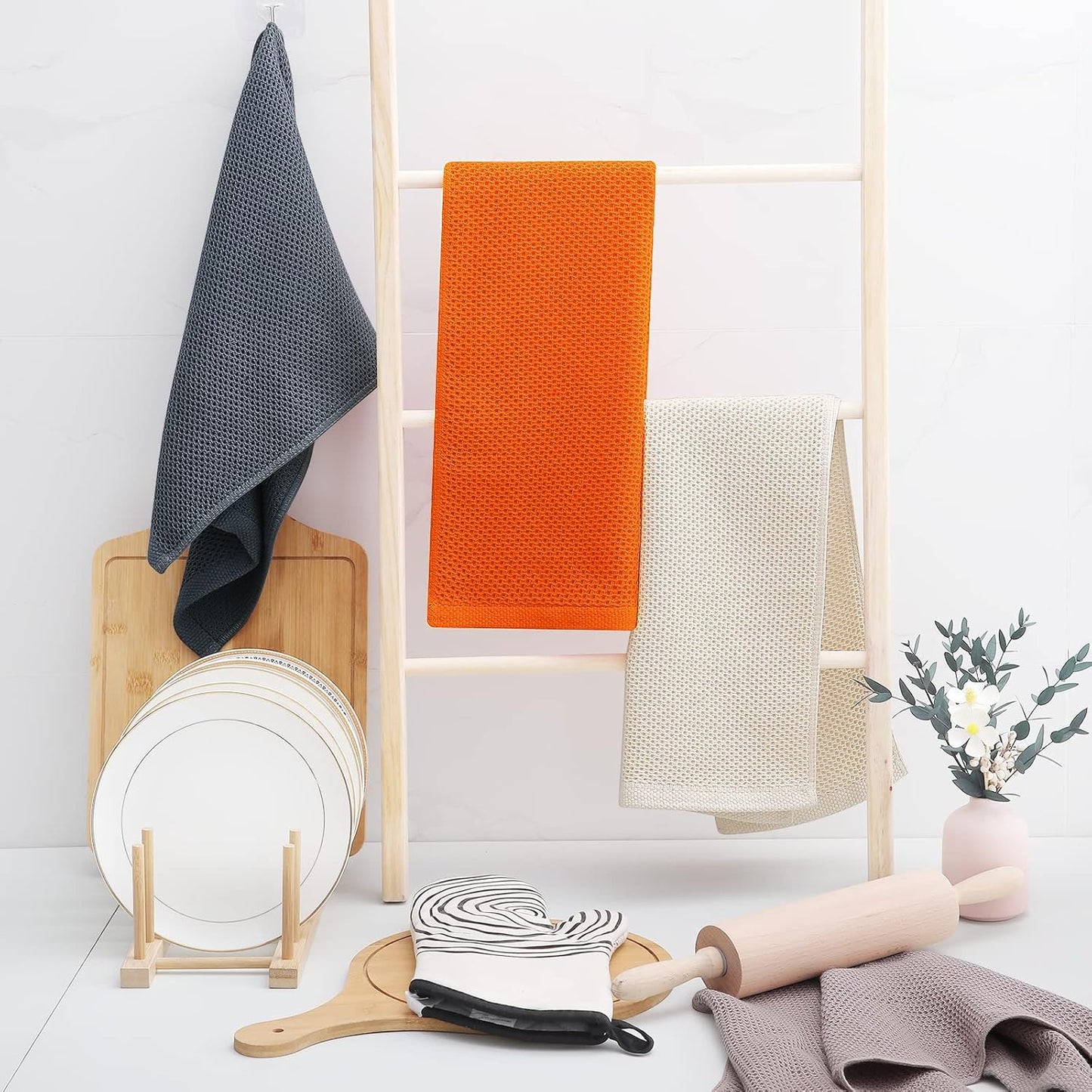 Homaxy 100% Cotton Waffle Weave Kitchen Dish Towels, Ultra Soft Absorbent Quick Drying Cleaning