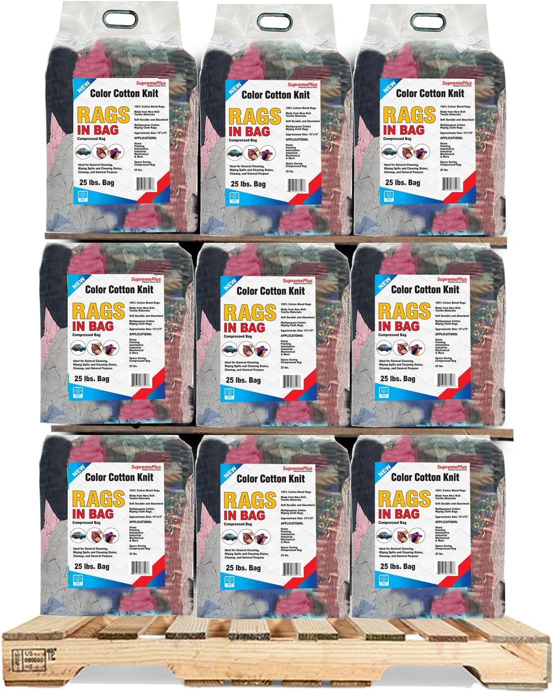 Premium Color Knit Cleaning Rags (600 lbs Pallet - 24x25 lbs. Bag) – Shop Rags Bulk for Workshops