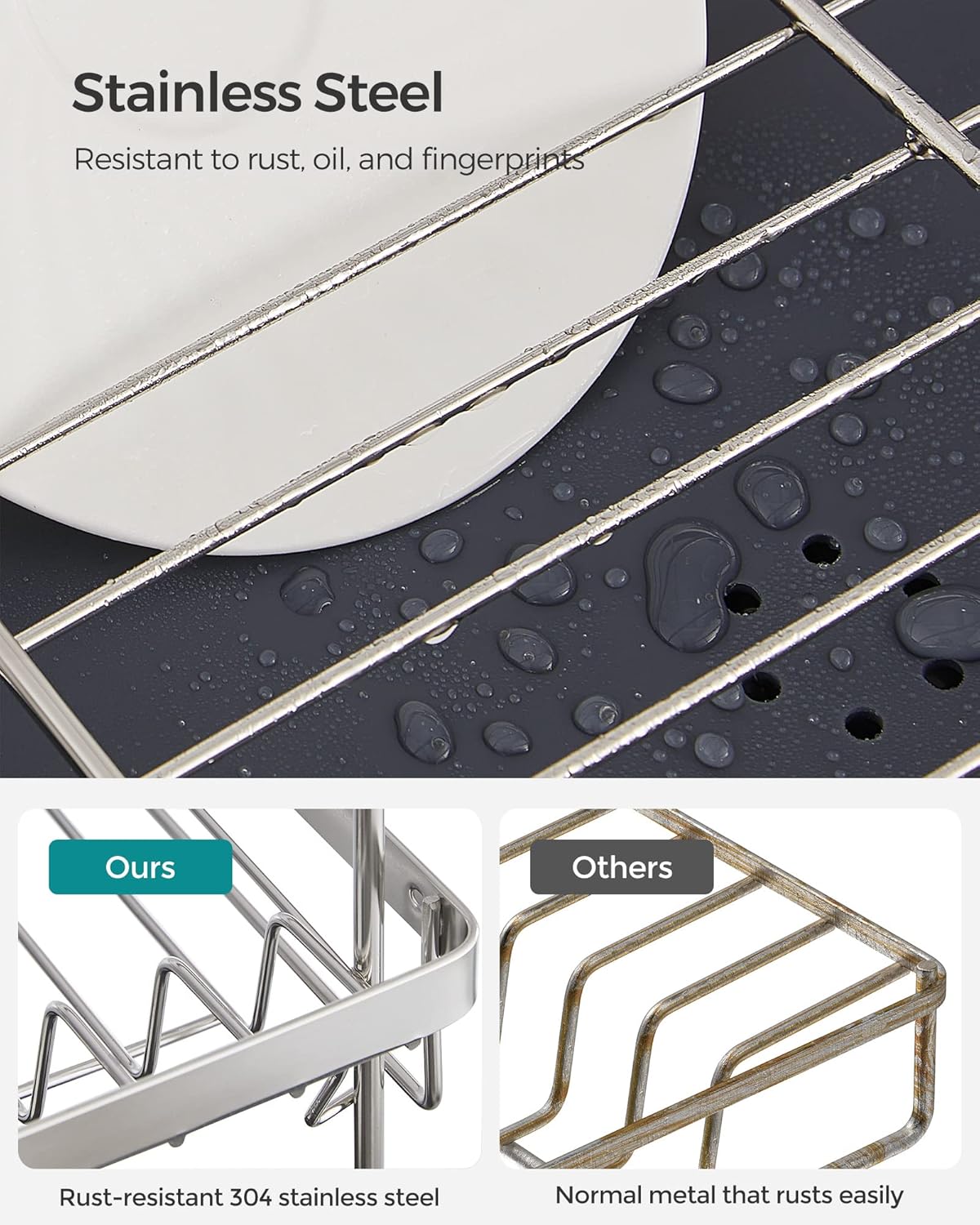SONGMICS Dish Drying Rack - 2 Tier Dish Rack for Kitchen Counter with Rotatable and Extendable