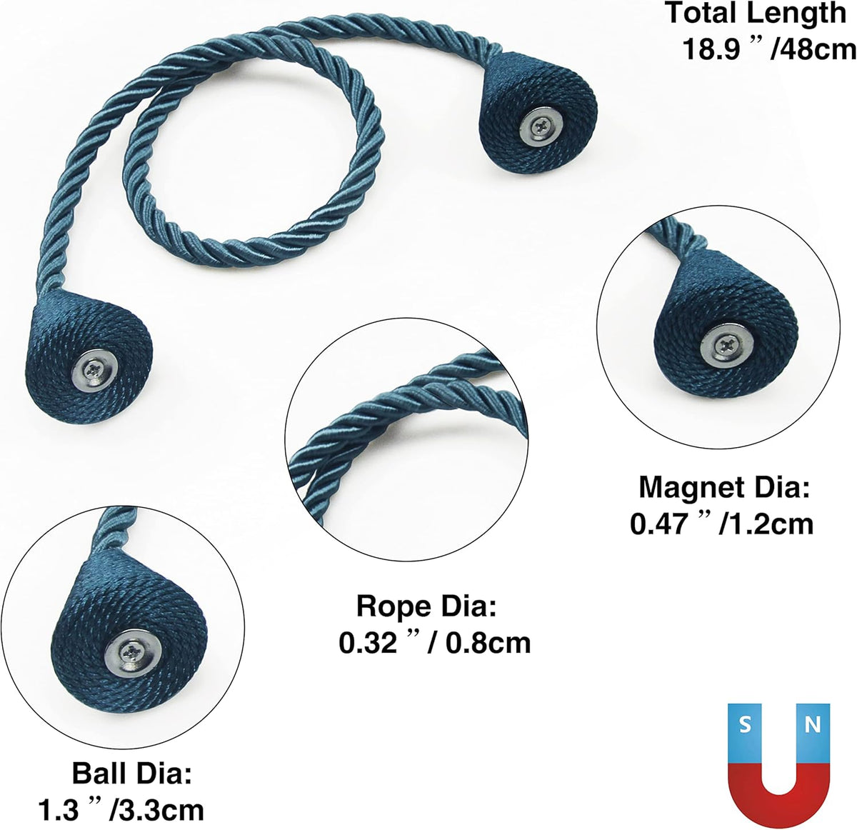 4 Pack Magnetic Curtain Tiebacks Rope Modern Handmade Curtain Tie Backs Decorative Drapes Weave