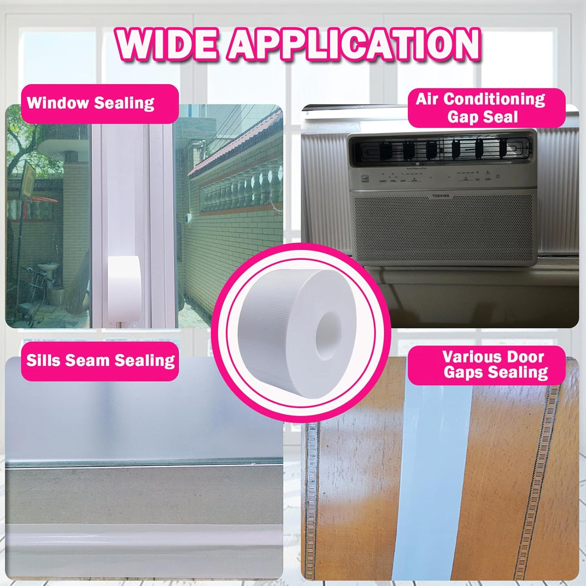 White Window Weather Sealing Tape 2Inch X 65Ft,Window AC Seal Air Conditioner Sealing
