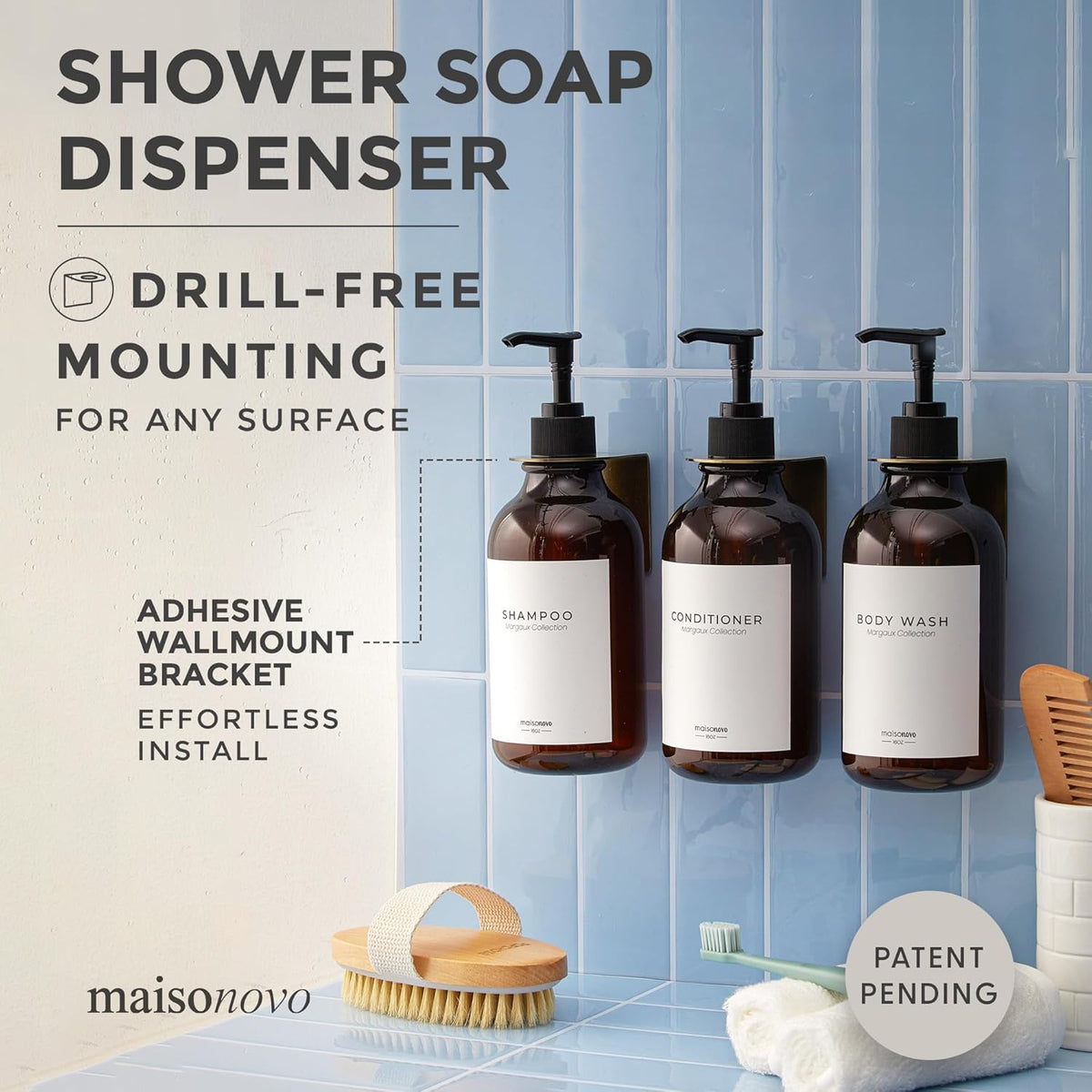 MaisoNovo Shampoo and Conditioner Dispenser - Shower Soap Dispenser Wall Mounted - 16.9 fl oz Set