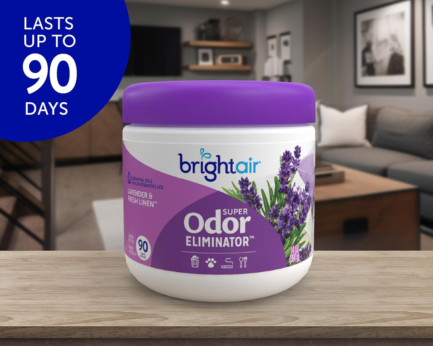 Bright Air 14 oz. Super Odor Eliminator, For Medium-Size Spaces, Lavender & Fresh Linen Scent, Case