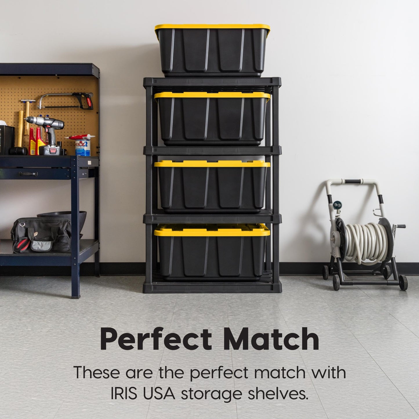 IRIS USA 2-Pack 27 Gal Heavy Duty Storage Tote Bins with Lids, Black/Yellow