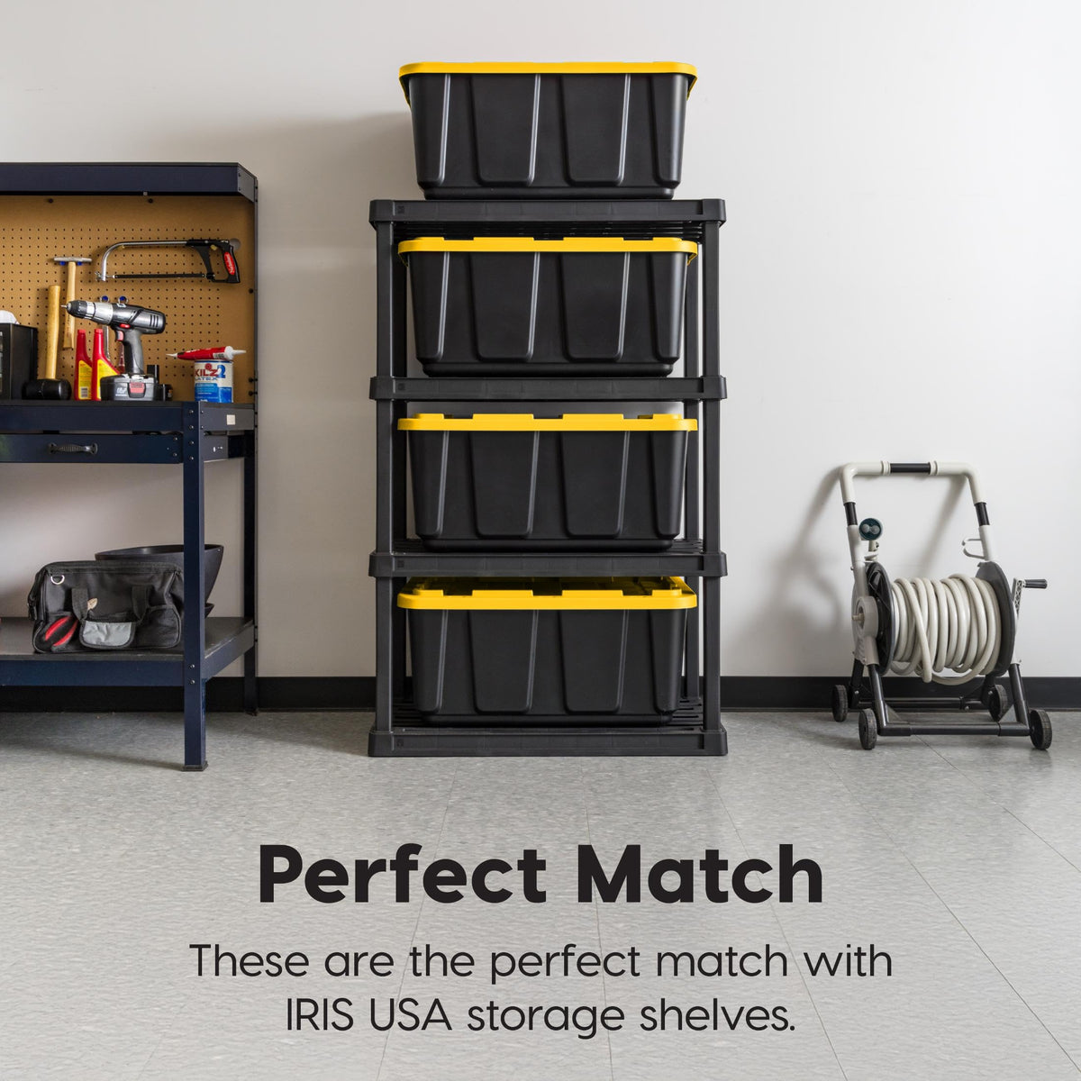 IRIS USA 2-Pack 27 Gal Heavy Duty Storage Tote Bins with Lids, Black/Yellow