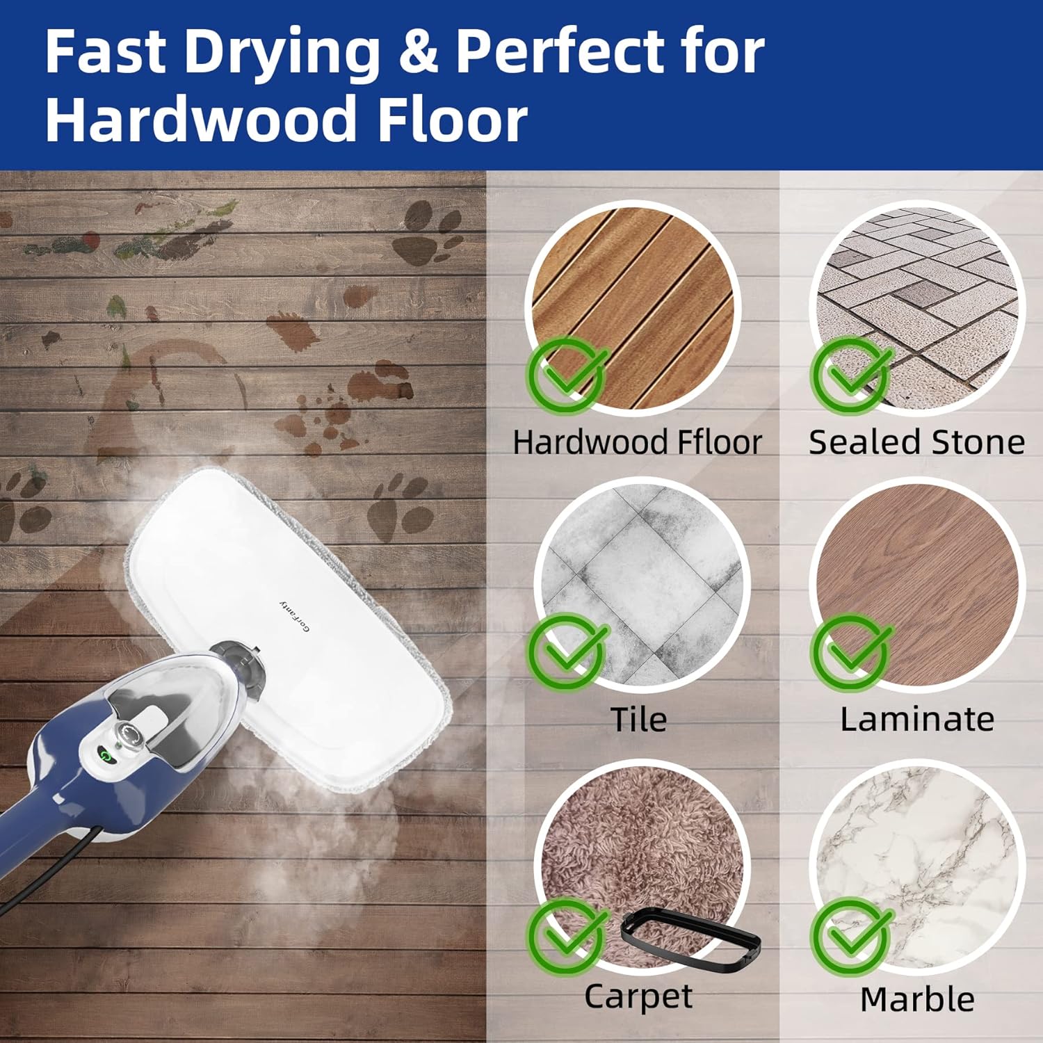 Steam Mop - 10-in-1 Floor Steamer Detachable MultiPurpose Handheld Steam Cleaner for