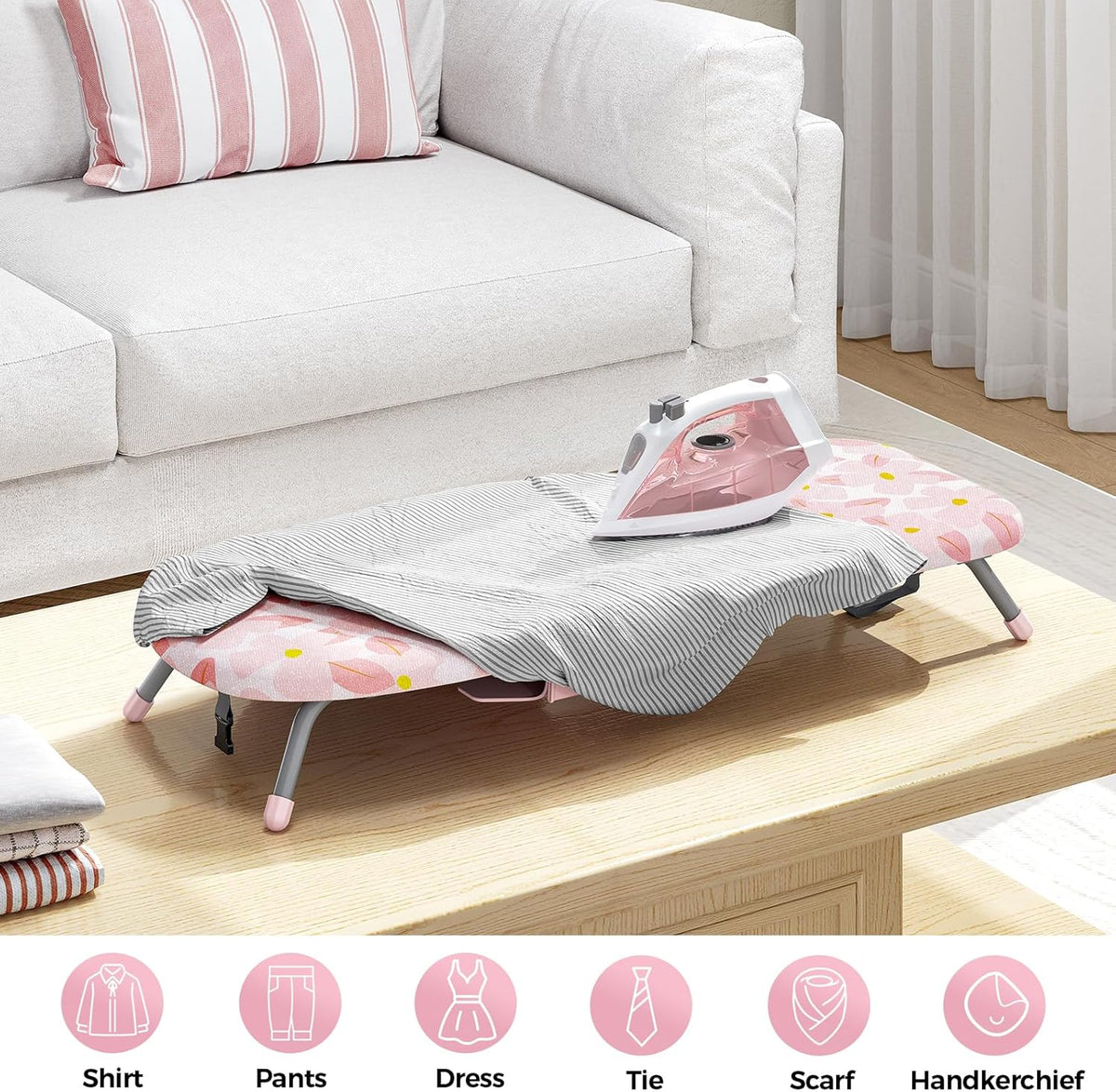 APEXCHASER Small Ironing Board with Iron Holder, Compact Iron Board with Non-Slip Feet, Portable