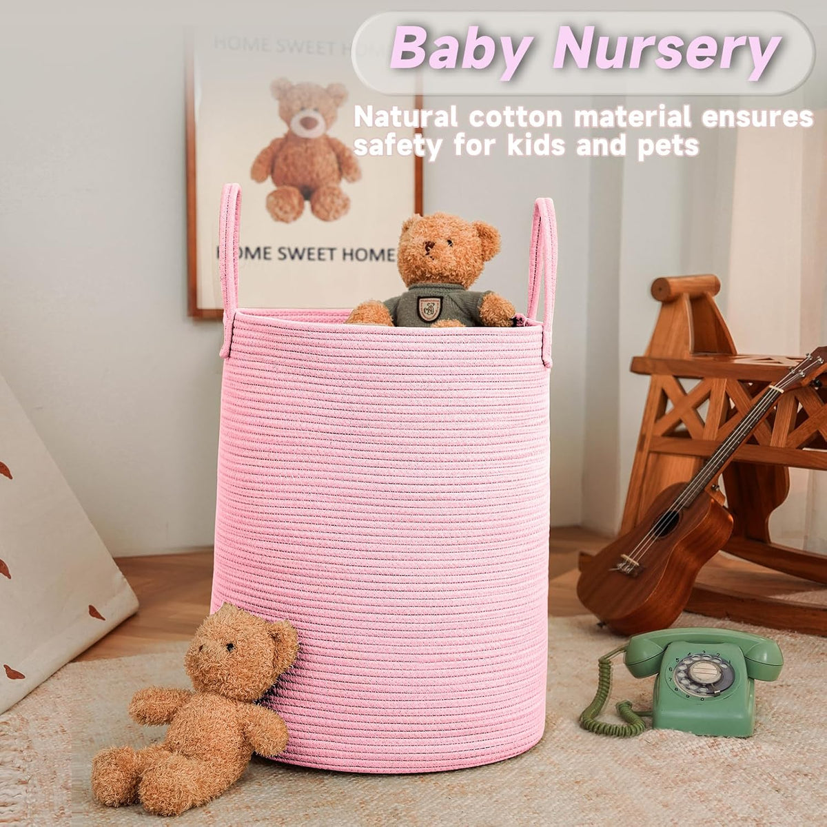 Large Woven Laundry Basket Hamper,80L Cotton Rope Storage Bin for Blankets,Toys and