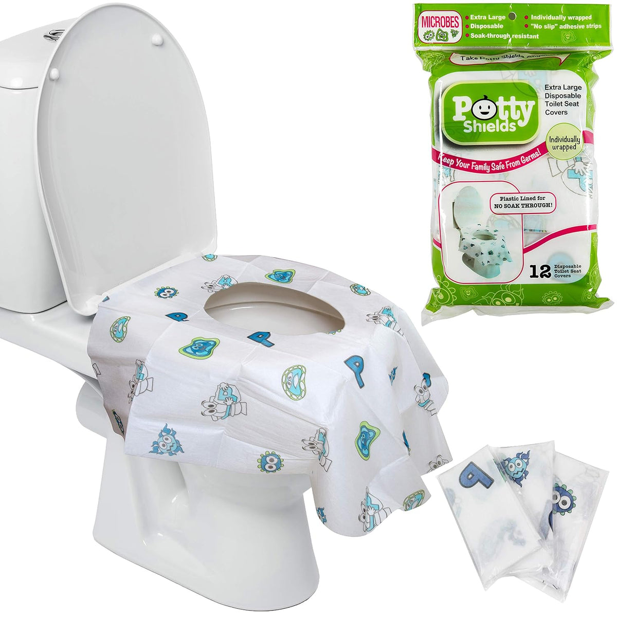 Toilet Seat Covers Disposable (12 Pack) - XL Waterproof Toilet Cover for Toddlers, Kids & Adults