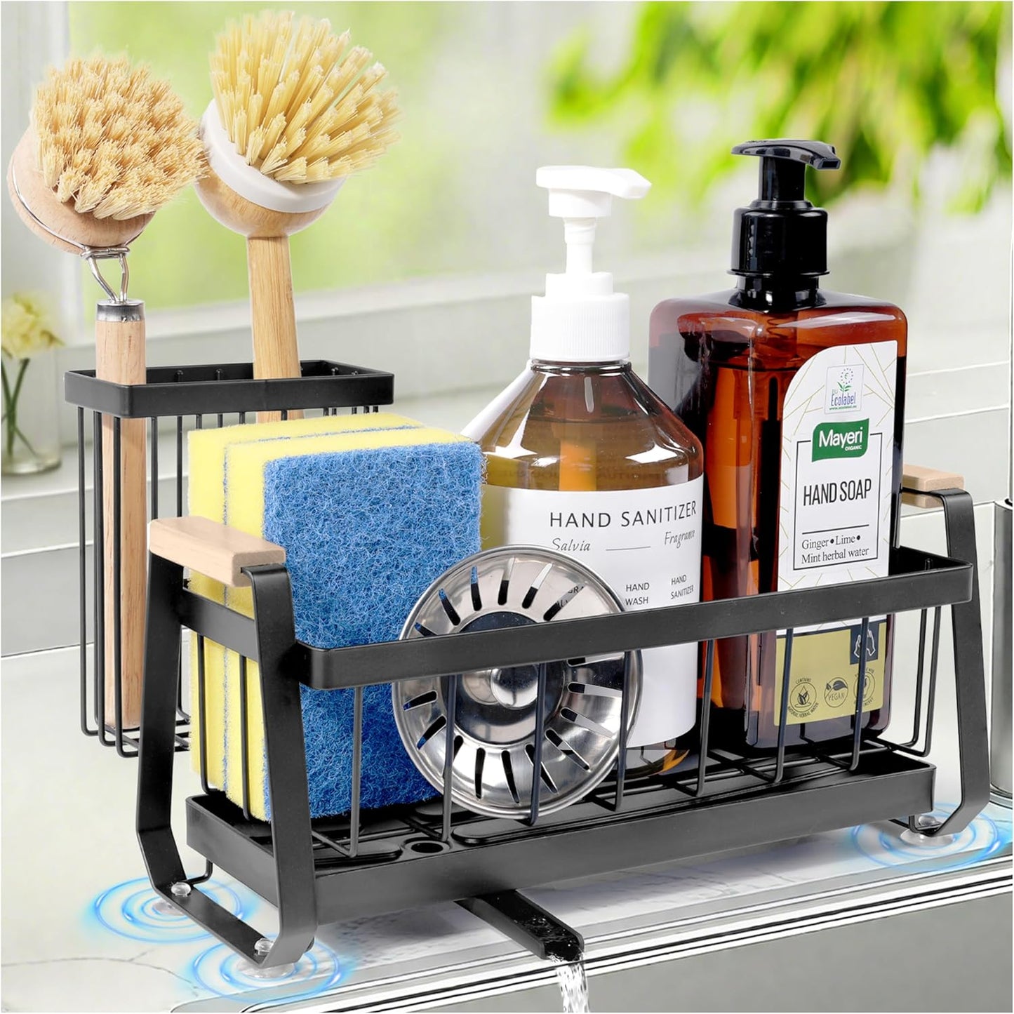 Suction Cup Sponge Holder for Kitchen Sink Caddy Organizer Rack for Dish Brush Holder and Soap