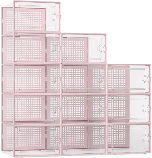 Kuject X-Large Shoe Storage Boxes Organizers Clear Plastic Stackable 12 Pack, Shoe Rack & Holder