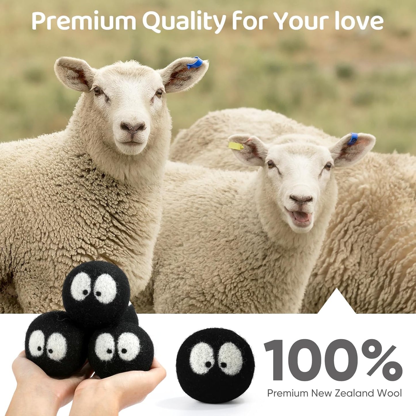 Wool Dryer Balls 6 Pack, Natural Fabric Softener, Dryer Balls Laundry Reusable, Reduces Clothing