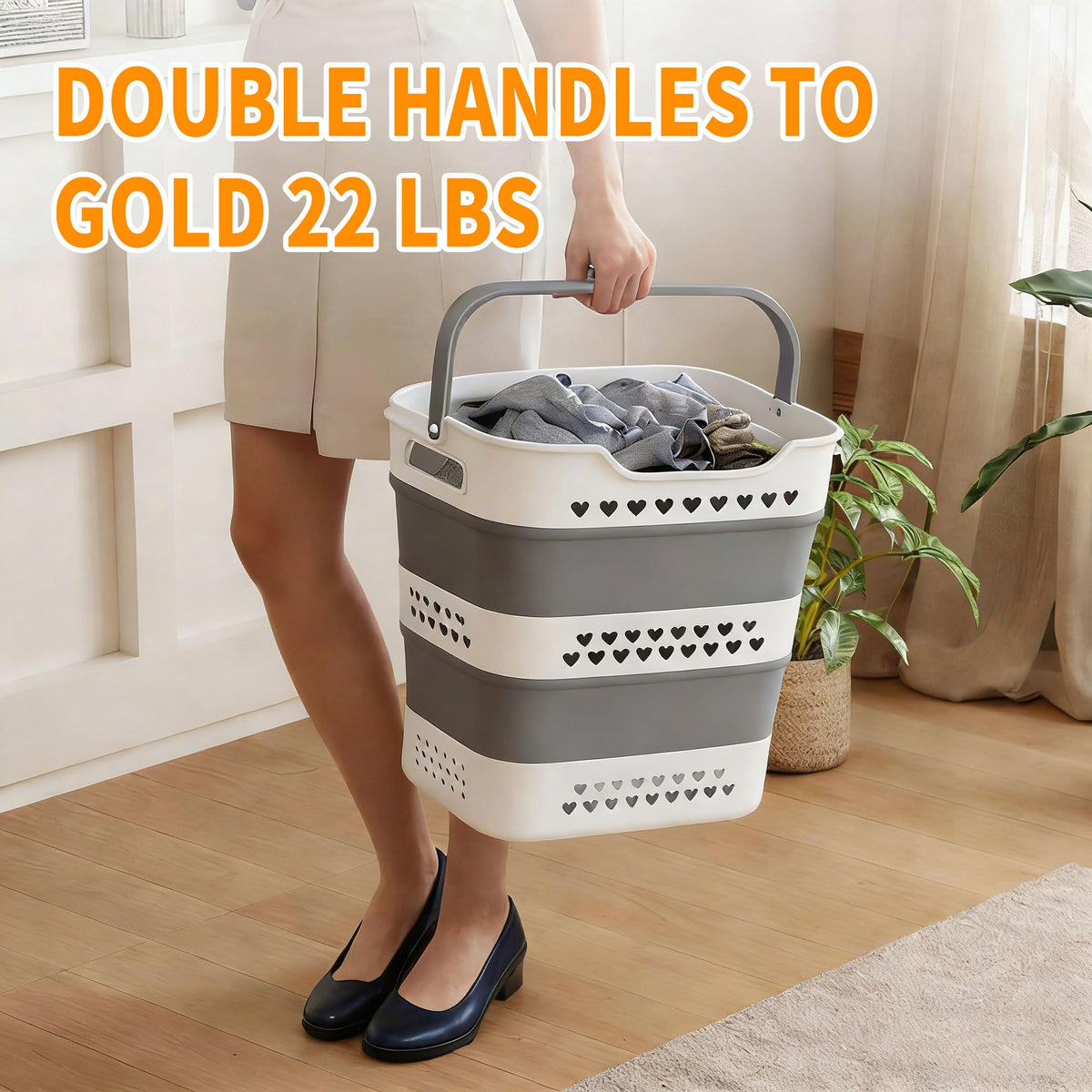 42L Medium Collapsible Plastic Laundry Basket with Handles, Foldable Laundry Basket Hamper, Pop Up