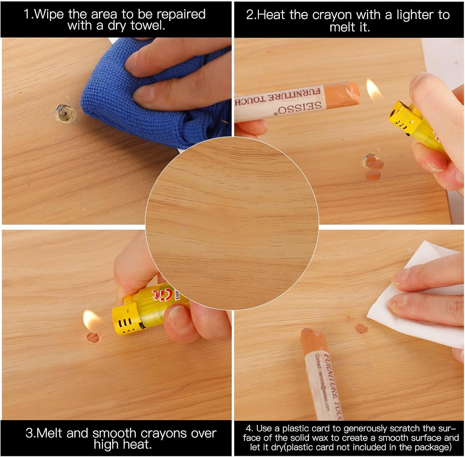SEISSO Furniture Repair Crayon, 6 Pcs - Wood Filler Sticks, Scratch Repair Wax, Furniture Marking