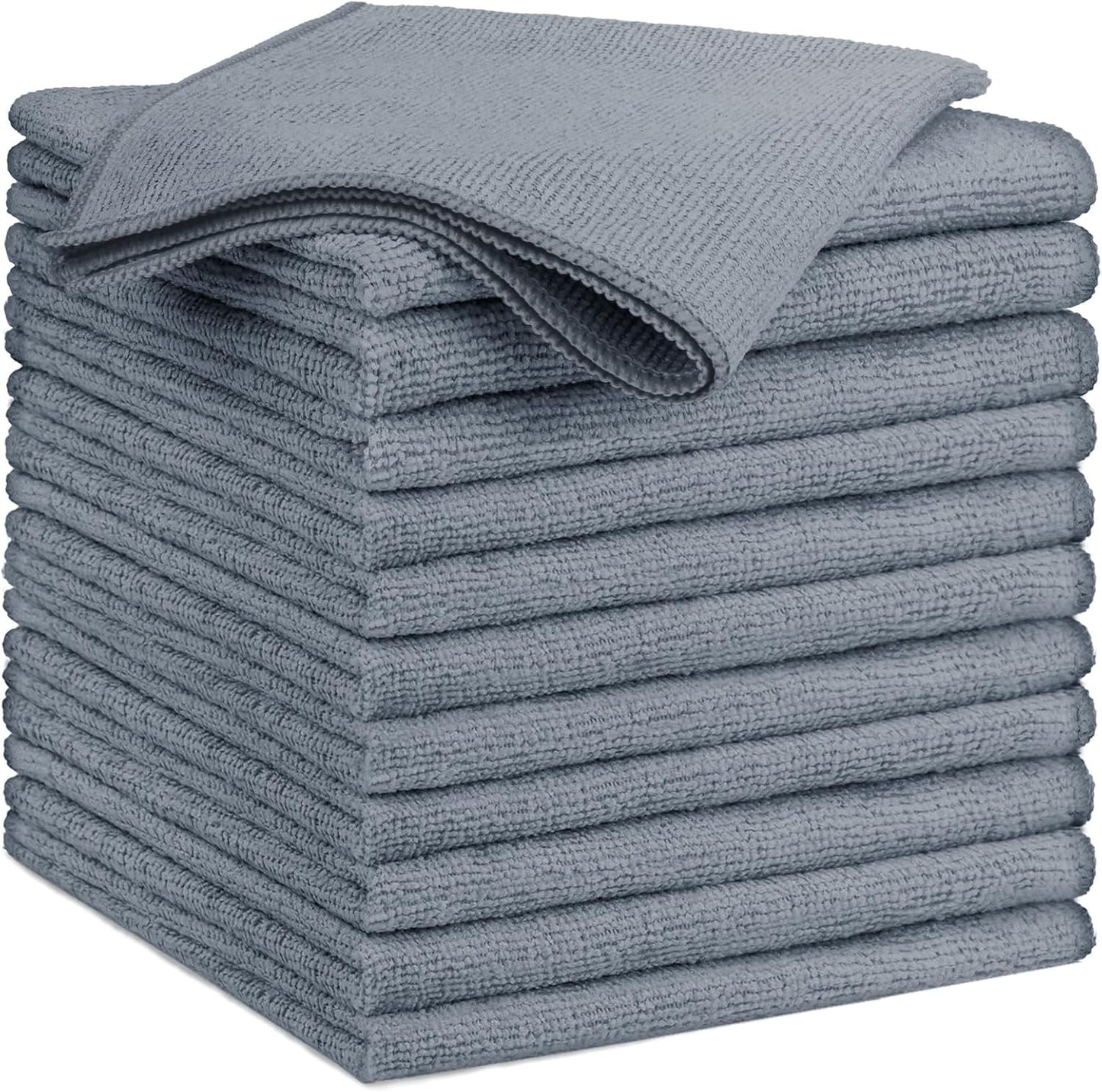 GLIMGLINT Grey Microfiber Cleaning Cloth, 12 Pack Cleaning Towels for Kitchen, Lint Free