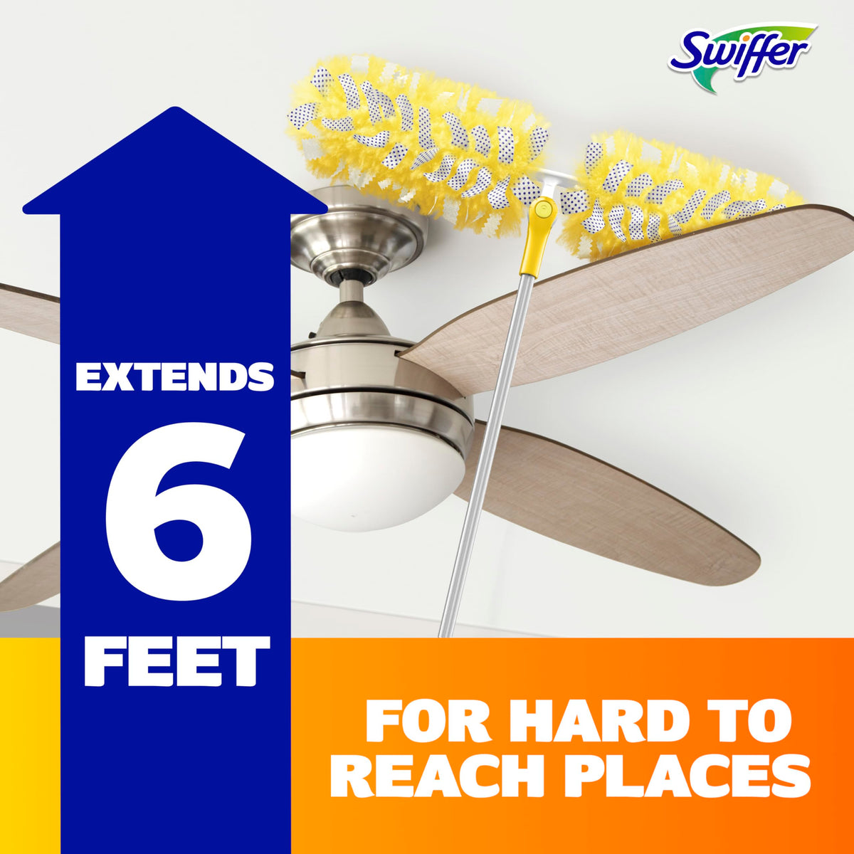 Swiffer Duster Kit with 6 ft Super Extendable Handle, Heavy Duty Starter Kit with 8 Refills, Lemon