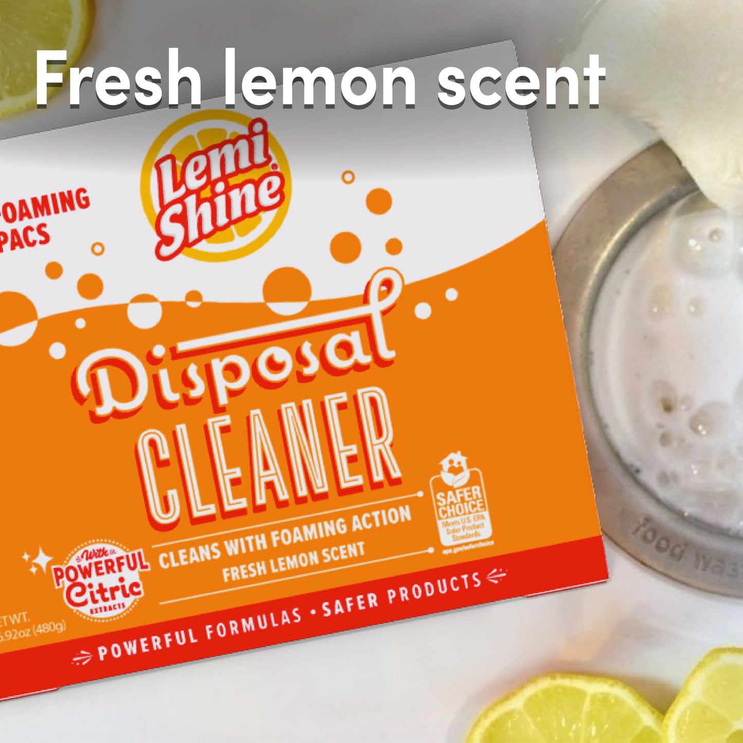 Lemi Shine foaming garbage disposal cleaner, lemon, 16-pack – view 4