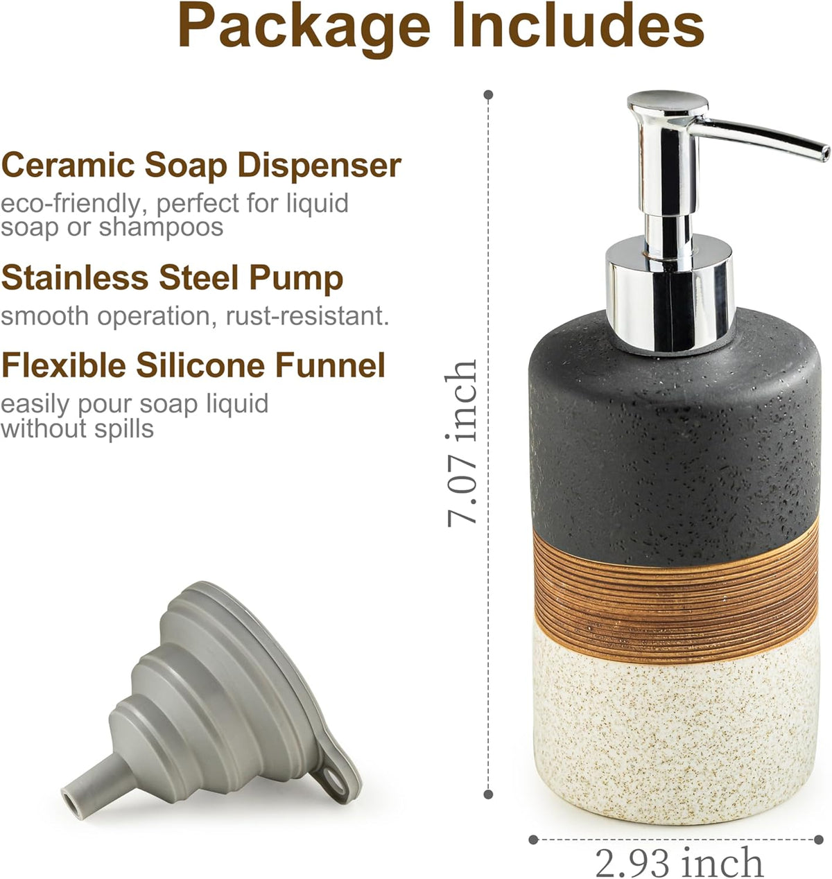 Dish Soap Dispenser Set with Silicone Funnel, Hand Soap, Shampoo, Body Wash, Ceramic Liquid Soap