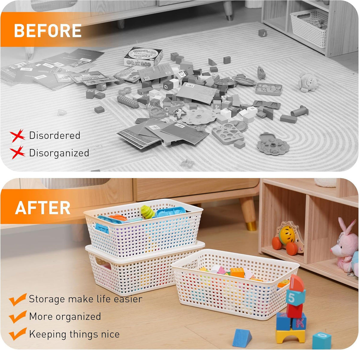 Plastic Storage Baskets With Lid, Storage Bins for Organizing, Stackable Decorative Containers for