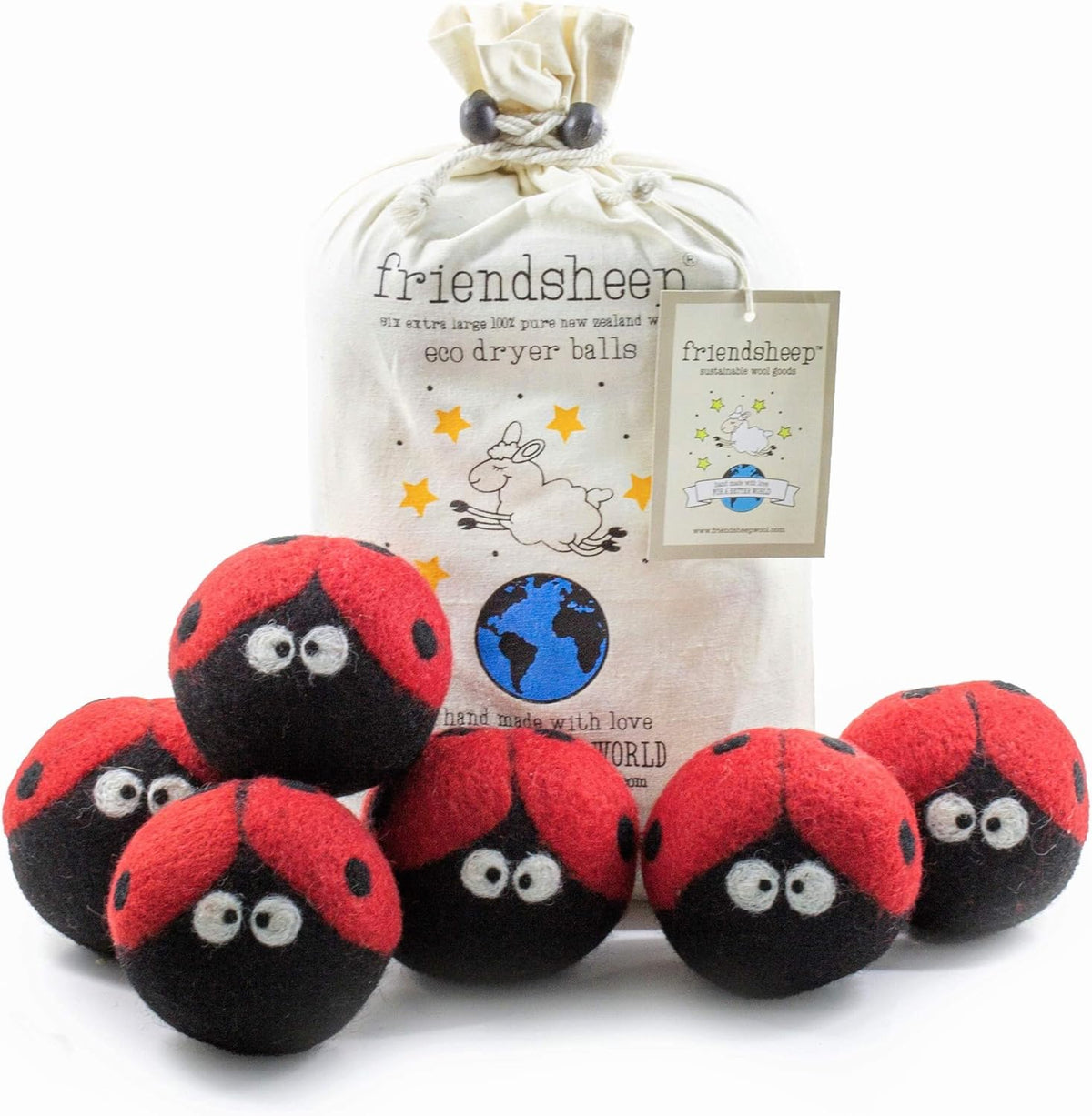Friendsheep Wool Dryer Balls 6 Pack XL Organic Premium Reusable Cruelty Free Handmade Fair Trade No