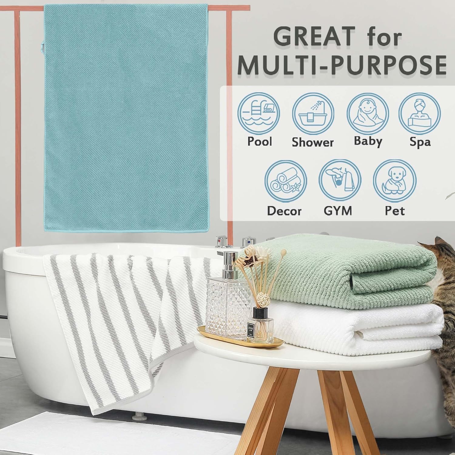 VOOVA & MOVAS Bath Towels Set of 4, Large 30" x 56" - 100% Cotton | Thick | Lightweight | Soft |