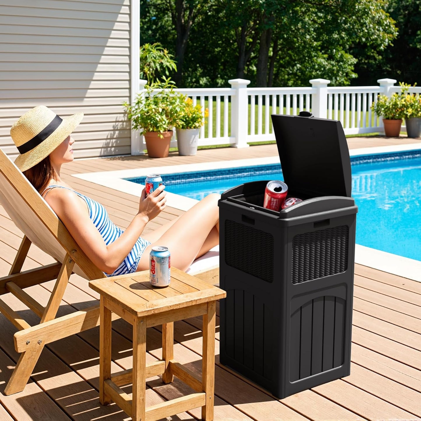 Greesum 33 Gallon Outdoor Trash Can with Lid (2-Pack), Heavy Duty Resin Garbage Bin, Waterproof &