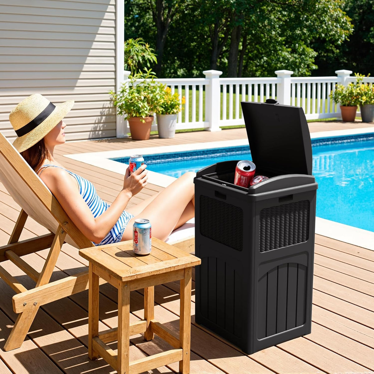 Greesum 33 Gallon Outdoor Trash Can with Lid, Waterproof Resin Garbage Bin for Hideaway, Deck