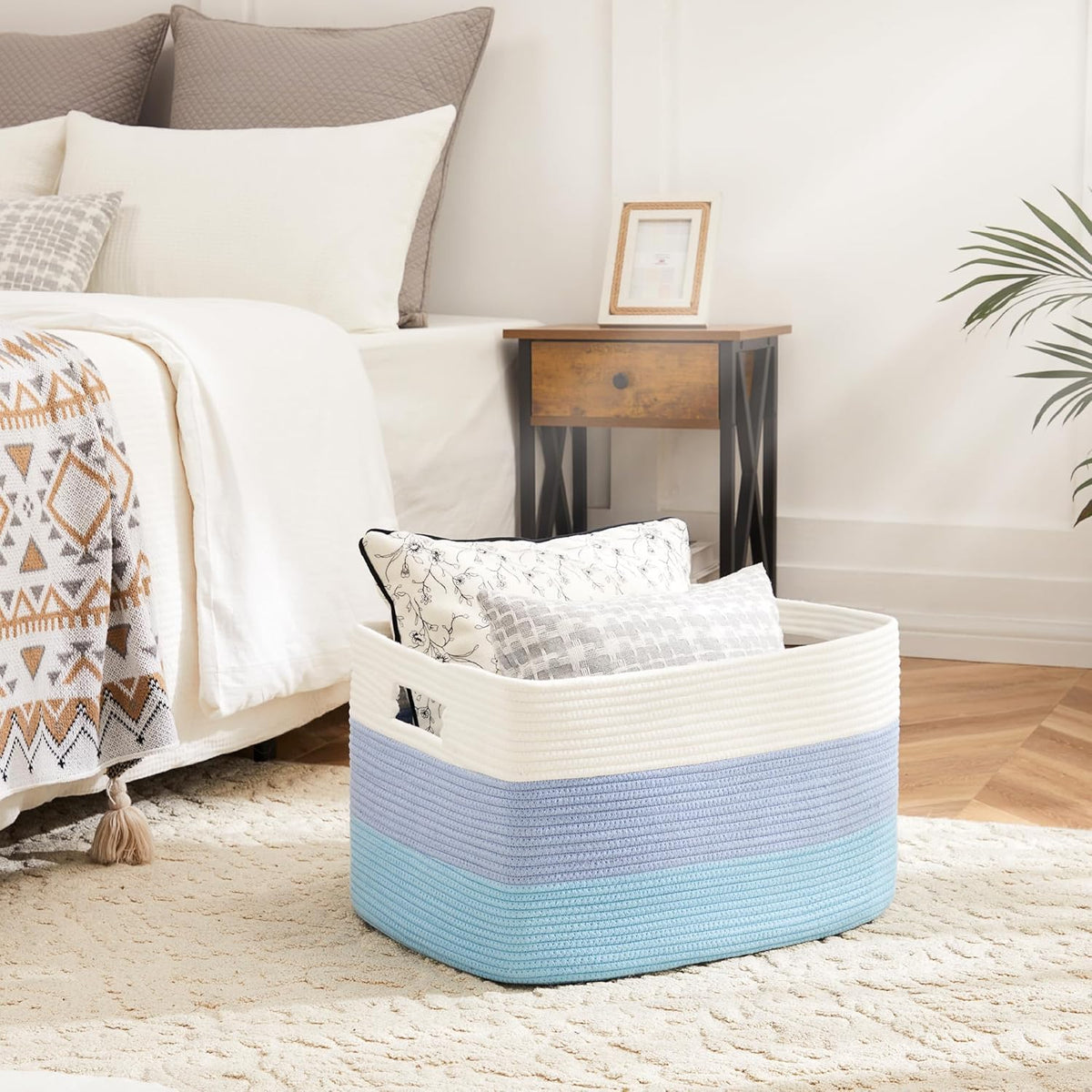 Blanket Basket,Rectangle Woven Baskets for Storage,65L Laundry Basket for Decorative Nursery