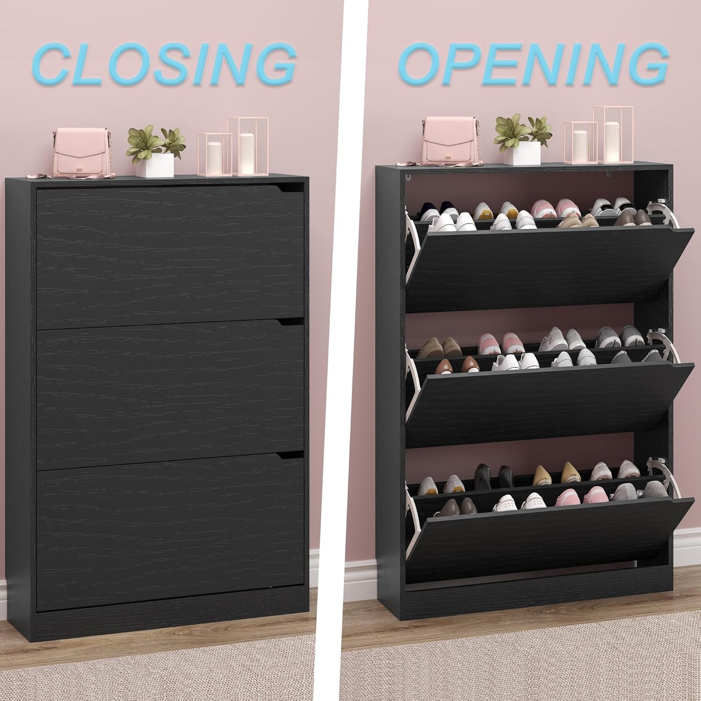 Shoe Storage Cabinet with 3 Flip Drawers,Narrow Shoe Rack Cabinet,Freestanding Organizer Storage
