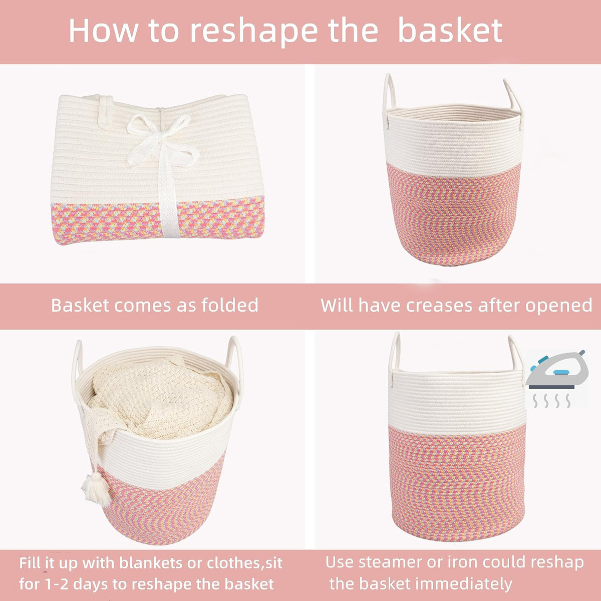 Cotton Rope Laundry Basket Hamper for Clothes Woven Storage Basket for Living Room Bedroom Boho