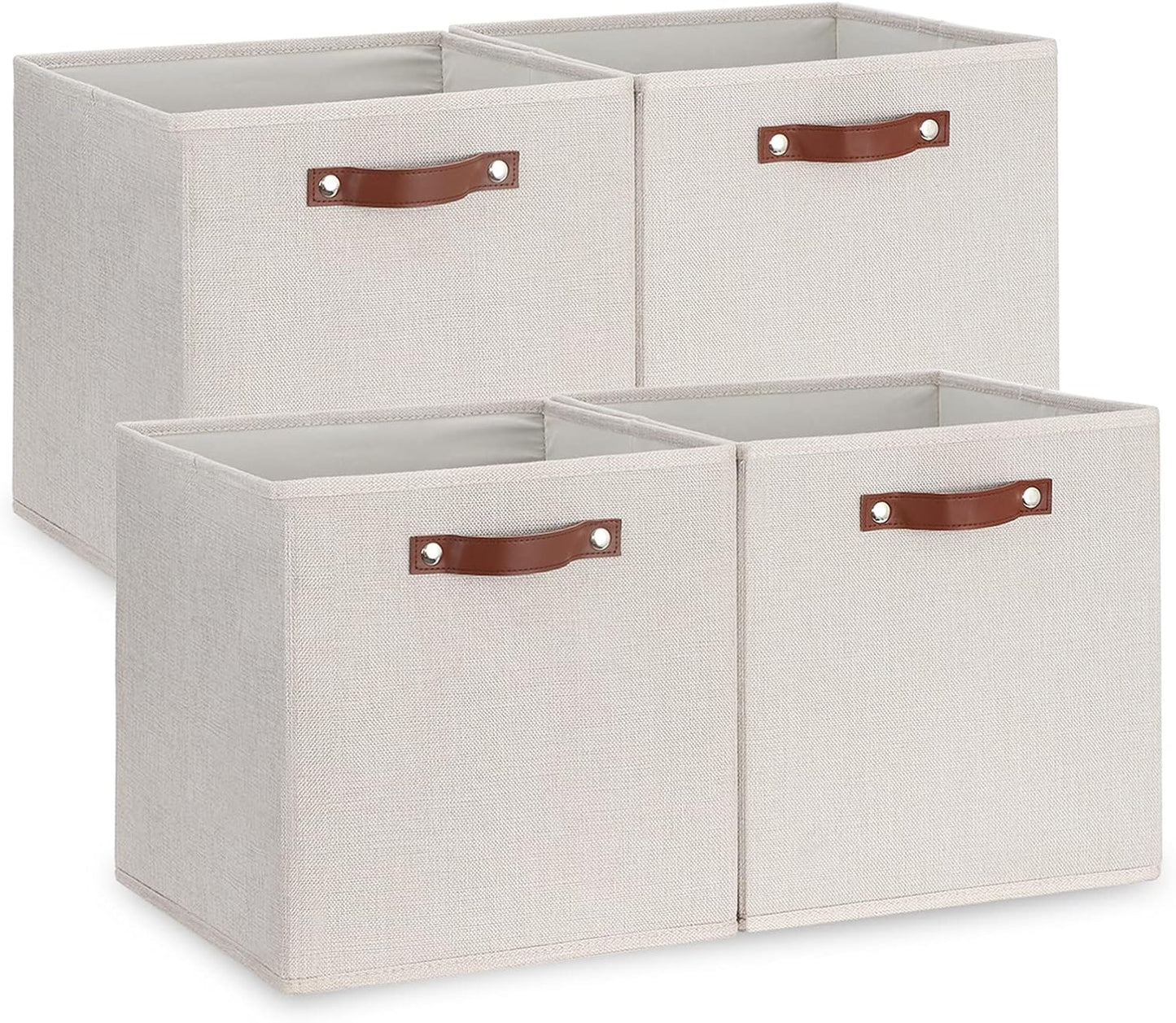 Temary Fabric Storage Cubes Storage Bins with Dual Leather Handles, 4 Pack Cube Baskets 13x13