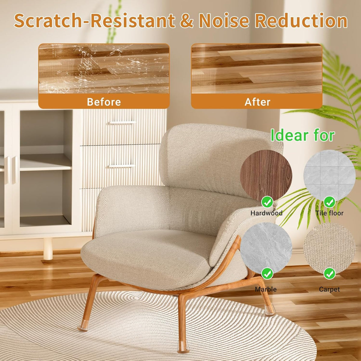 24 PCS Silicone Chair Leg Floor Protectors Medium Fit (1"-1.2") Rubber Felt Furniture Pads Chair