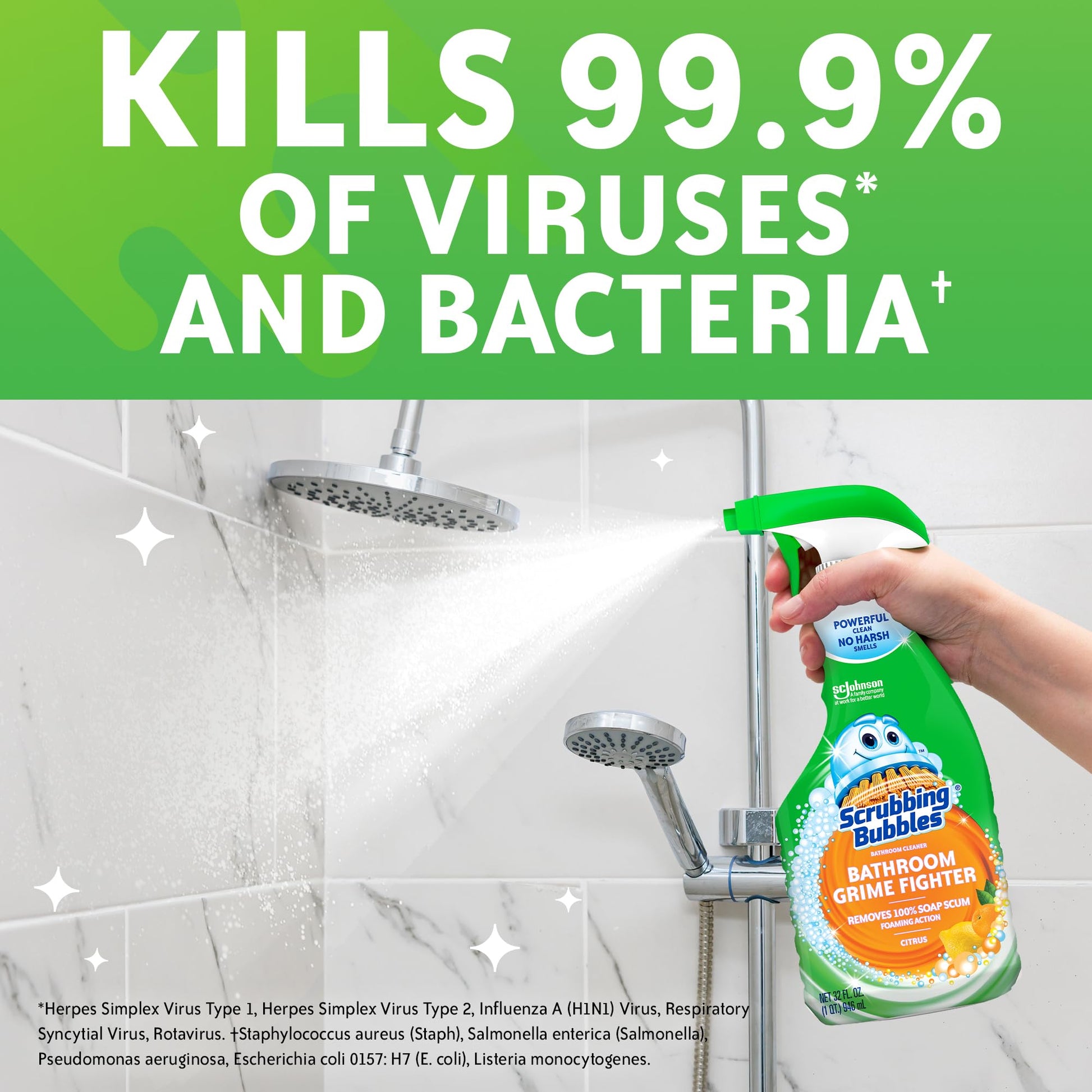 Scrubbing Bubbles Bathroom and Shower Cleaner Disinfectant Spray, Bathroom Grime Fighter, Citrus