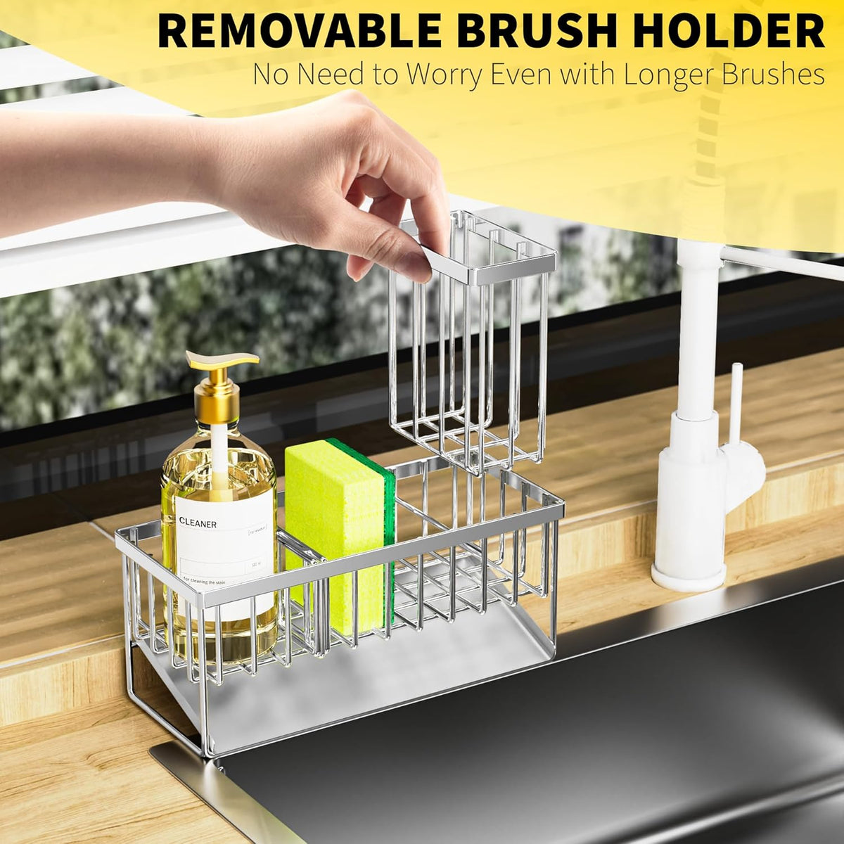 Cisily Sink Caddy Sponge Holder for Kitchen, 304 Stainless Steel Rustproof, Kitchen Sink Caddy with
