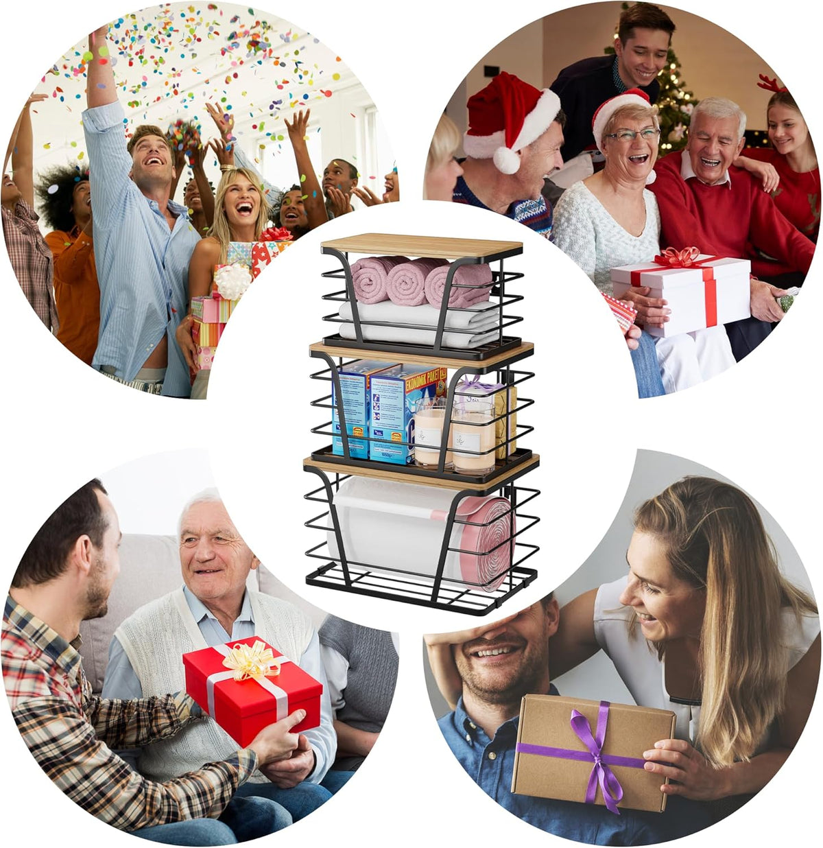 3 Pack Stackable Pantry Organizer, Trash Bag Dispenser Under Sink, Kitchen Organization and